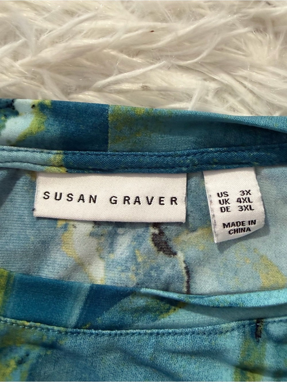 Susan Graver Womens 3X Liquid Knit Long Sleeve Top Teal Green Marble Stretch - Picture 3 of 7